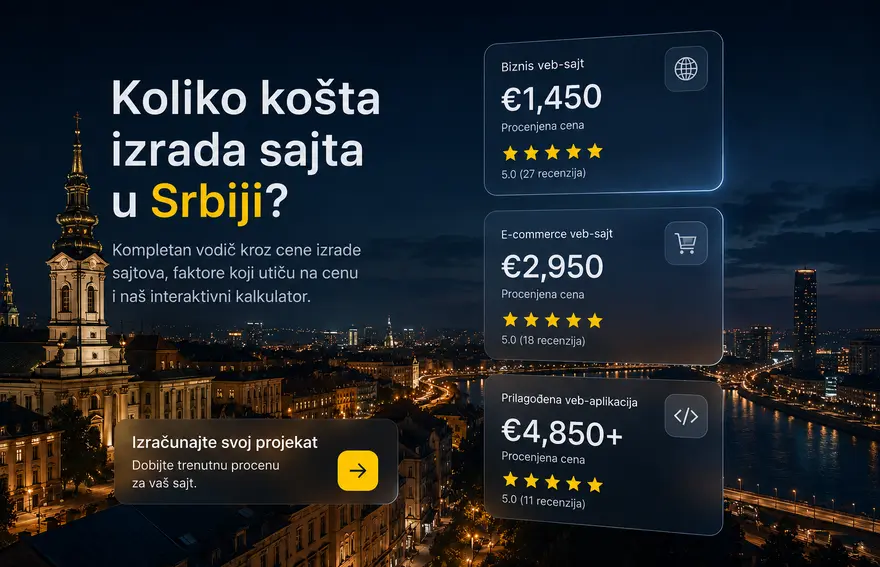 Cena izrade sajta Srbija 2026 SEO Hosting Održavanje + kalkulator